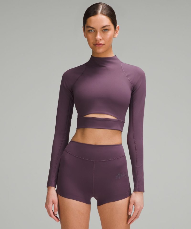 Lululemon Nulux High-Neck Cropped Track Long-Sleeve Shirt Grape Thistle Online Outlet Sale