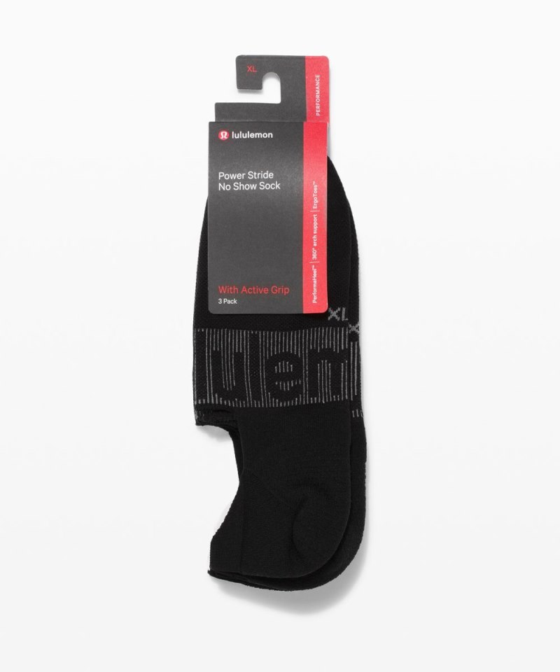 Lululemon Men's Power Stride No-Show Socks with Active Grip *3 Pack Black Online Outlet Sale