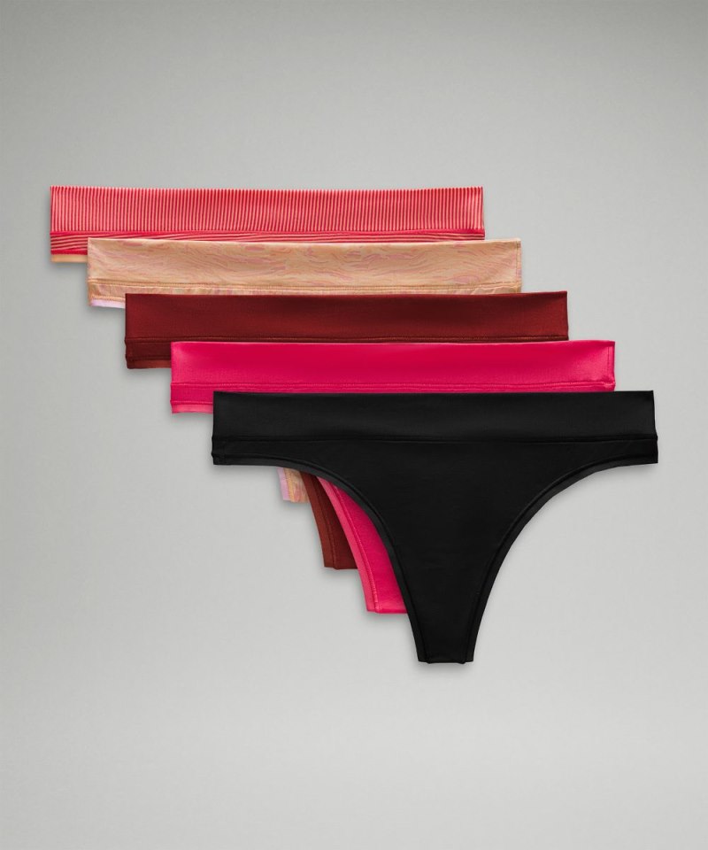 Lululemon UnderEase Mid-Rise Thong Underwear *5 Pack Jumie Stripe Peach Bellini Glaze Pink / Chroma Wp Peach Bellini Subtle Tan / Glaze Pink / Gamay Red / Black Online Outlet Sale