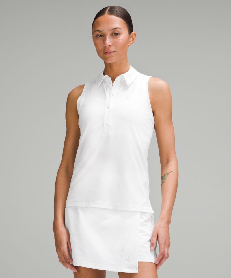 Lululemon Quick Dry Sleeveless Polo Shirt *Straight Hem White Online Outlet Sale