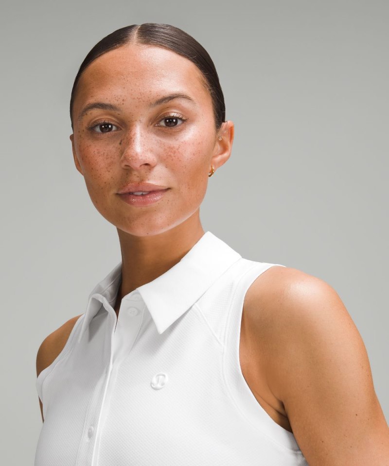 Lululemon Quick Dry Sleeveless Polo Shirt *Straight Hem White Online Outlet Sale