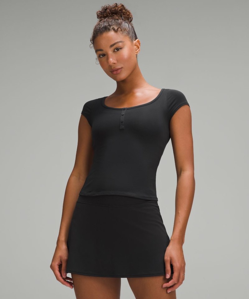 Lululemon Cap-Sleeve Henley T-Shirt Black Online Outlet Sale