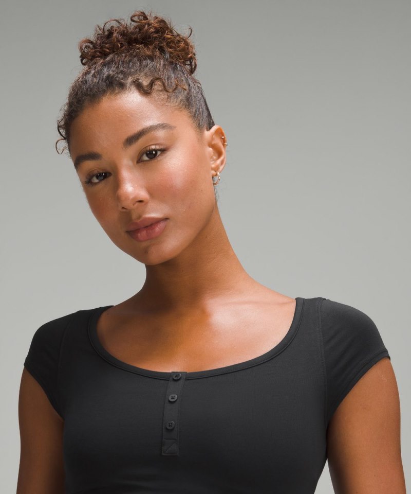 Lululemon Cap-Sleeve Henley T-Shirt Black Online Outlet Sale