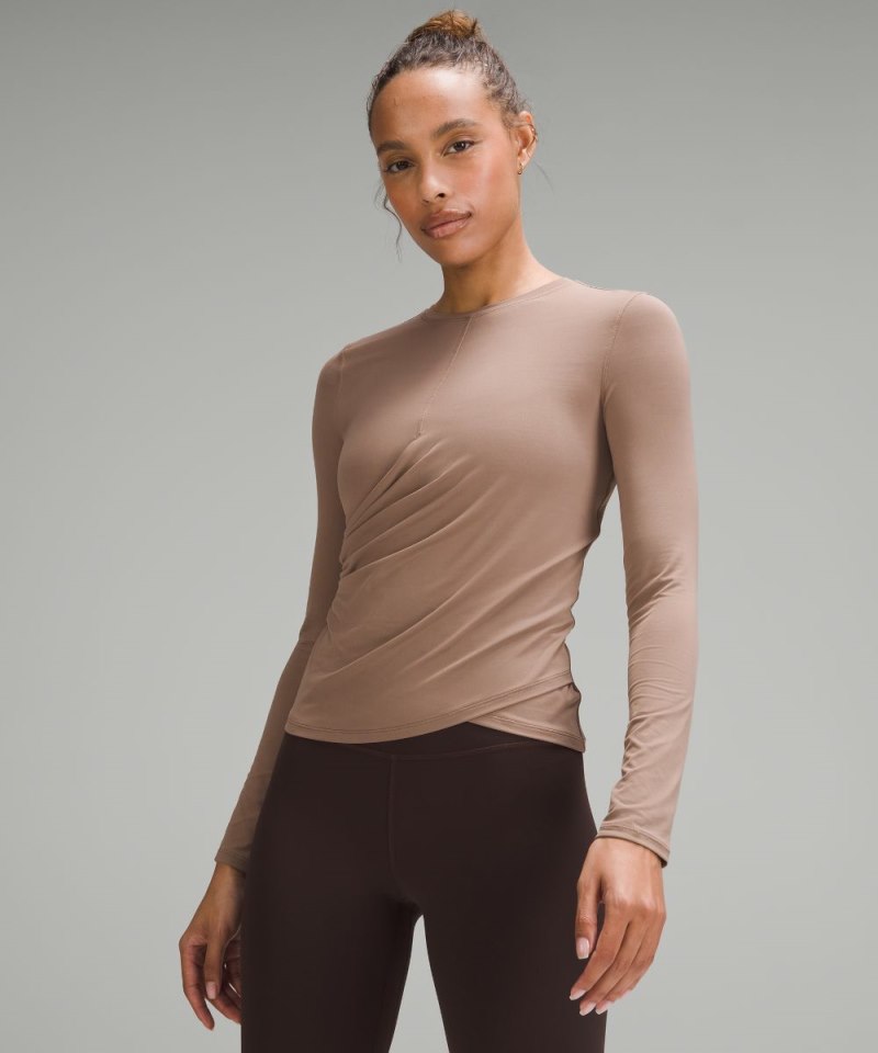Lululemon Light SmoothCover Wrap-Front Long-Sleeve Shirt Taupetastic Online Outlet Sale