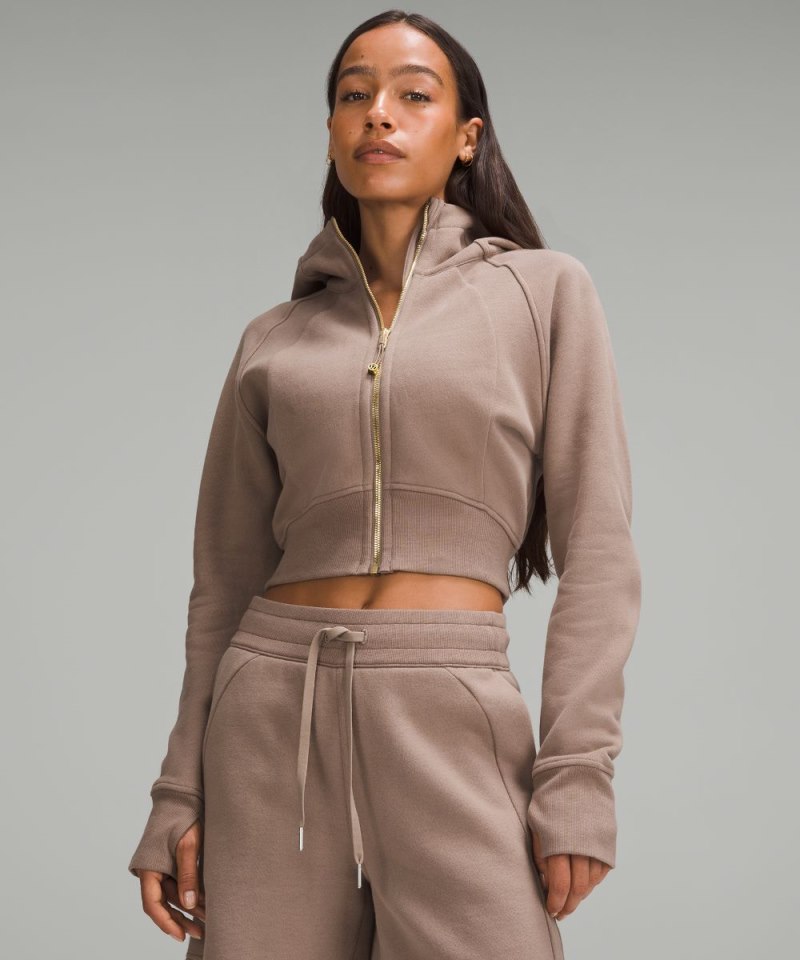 Lululemon Scuba Full-Zip Cropped Hoodie Taupetastic / Gold Online Outlet Sale