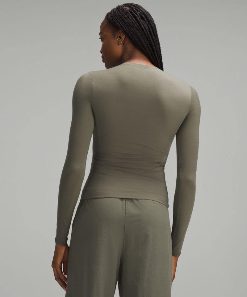 Lululemon Wundermost Ultra-Soft Nulu Crewneck Long-Sleeve Shirt Army Green Online Outlet Sale