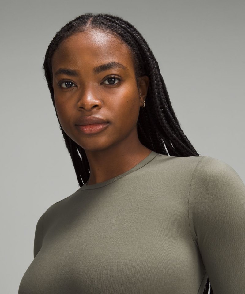 Lululemon Wundermost Ultra-Soft Nulu Crewneck Long-Sleeve Shirt Army Green Online Outlet Sale