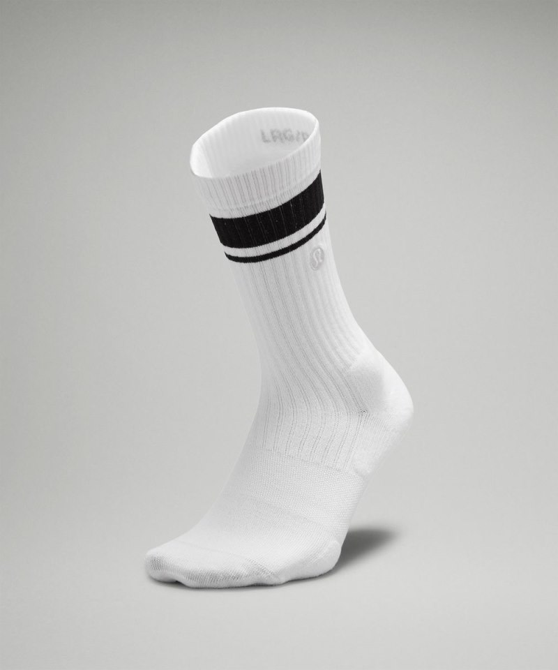 Lululemon Men's Daily Stride Ribbed Comfort Crew Socks *Stripe White / Black Online Outlet Sale