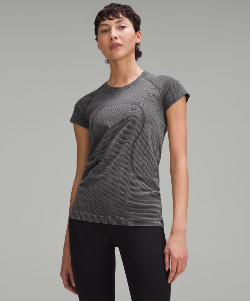Lululemon Swiftly Tech Short-Sleeve Shirt 2.0 *Hip Length Spandex Stripe Black / White Online Outlet Sale