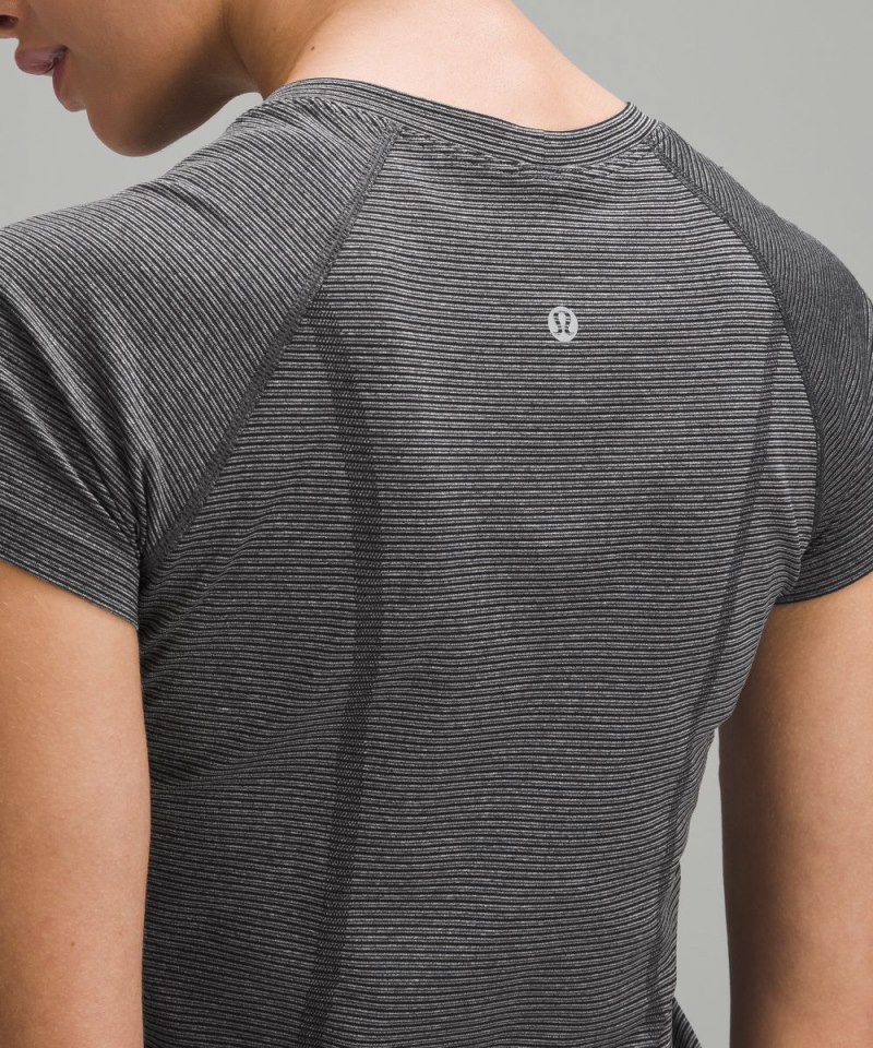 Lululemon Swiftly Tech Short-Sleeve Shirt 2.0 *Hip Length Spandex Stripe Black / White Online Outlet Sale