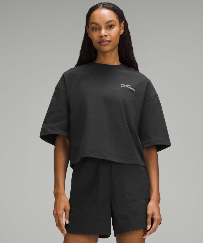 Lululemon Brushed Heavyweight Cotton Cropped Crew T-Shirt Black Online Outlet Sale