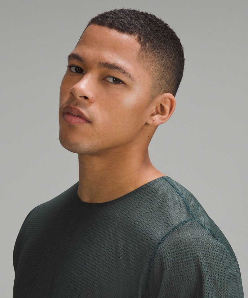 Lululemon lululemon lab Grid Mesh Short-Sleeve Shirt *Graphic Sea Steel Online Outlet Sale