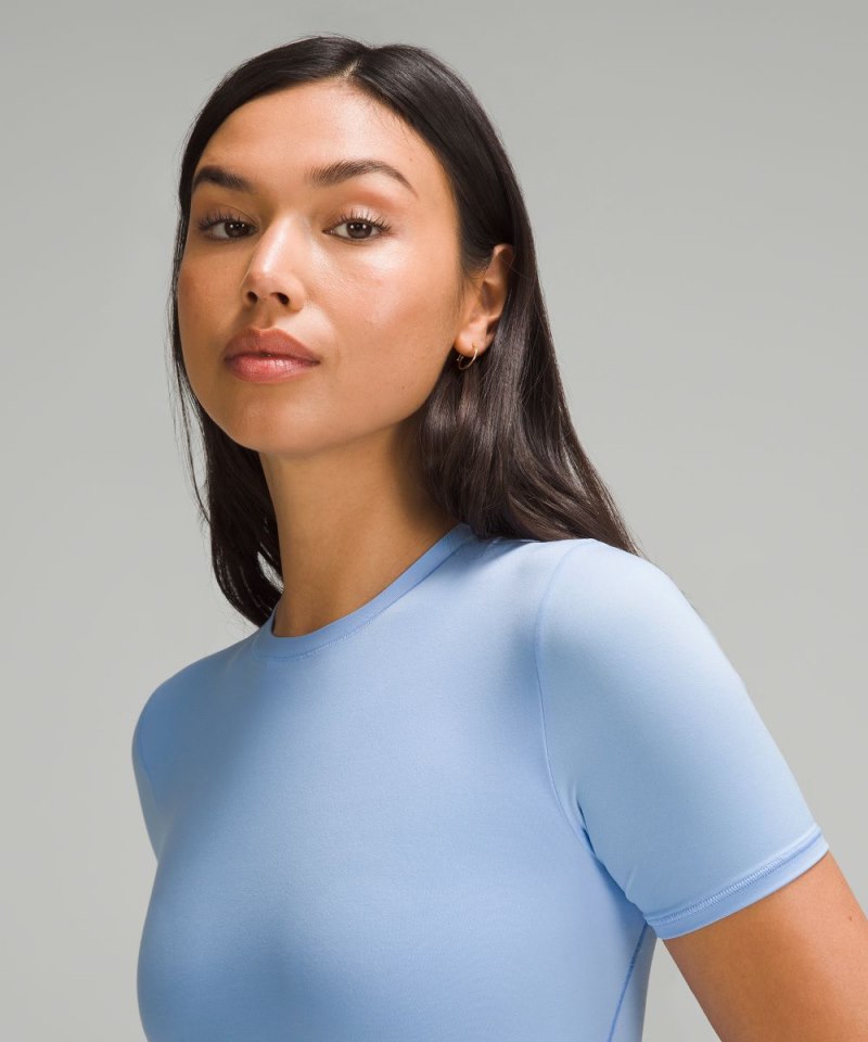 Lululemon Wundermost Ultra-Soft Nulu Short-Sleeve Crew Thong Bodysuit Sinatra Blue Online Outlet Sale
