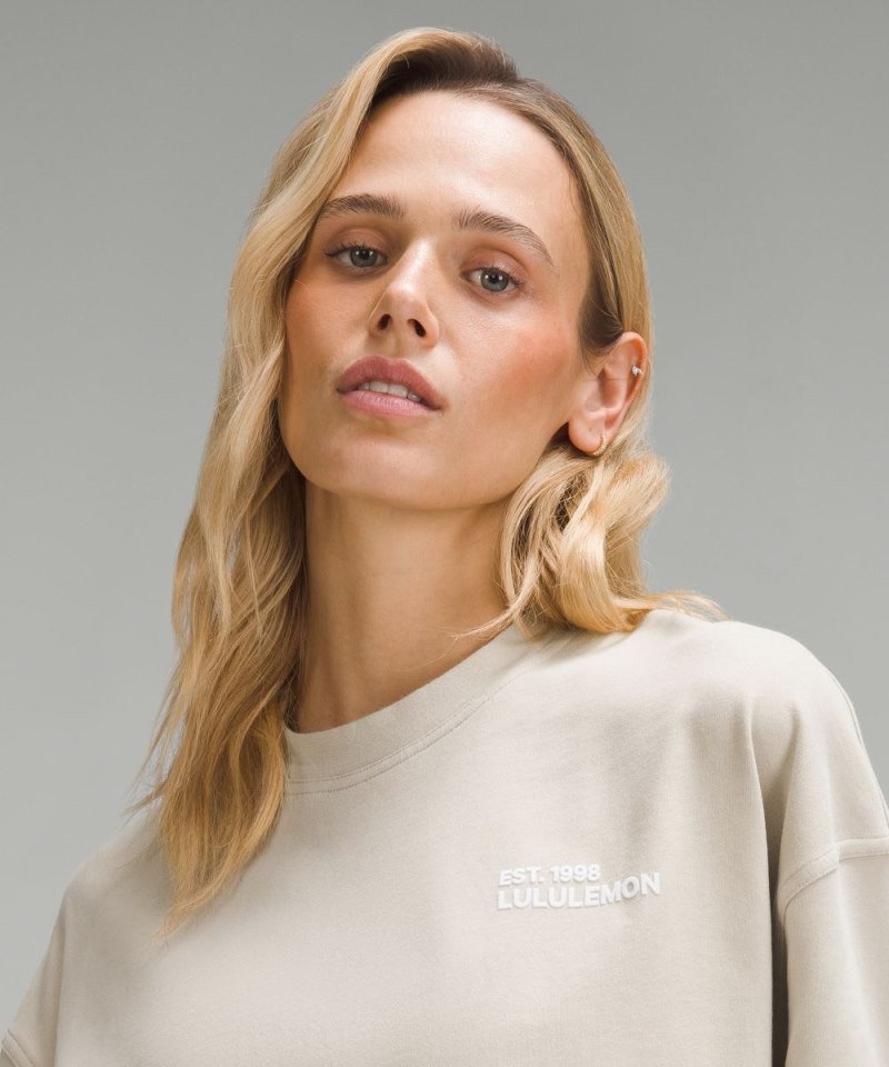 Lululemon Brushed Heavyweight Cotton Cropped Crew T-Shirt Mojave Tan Online Outlet Sale