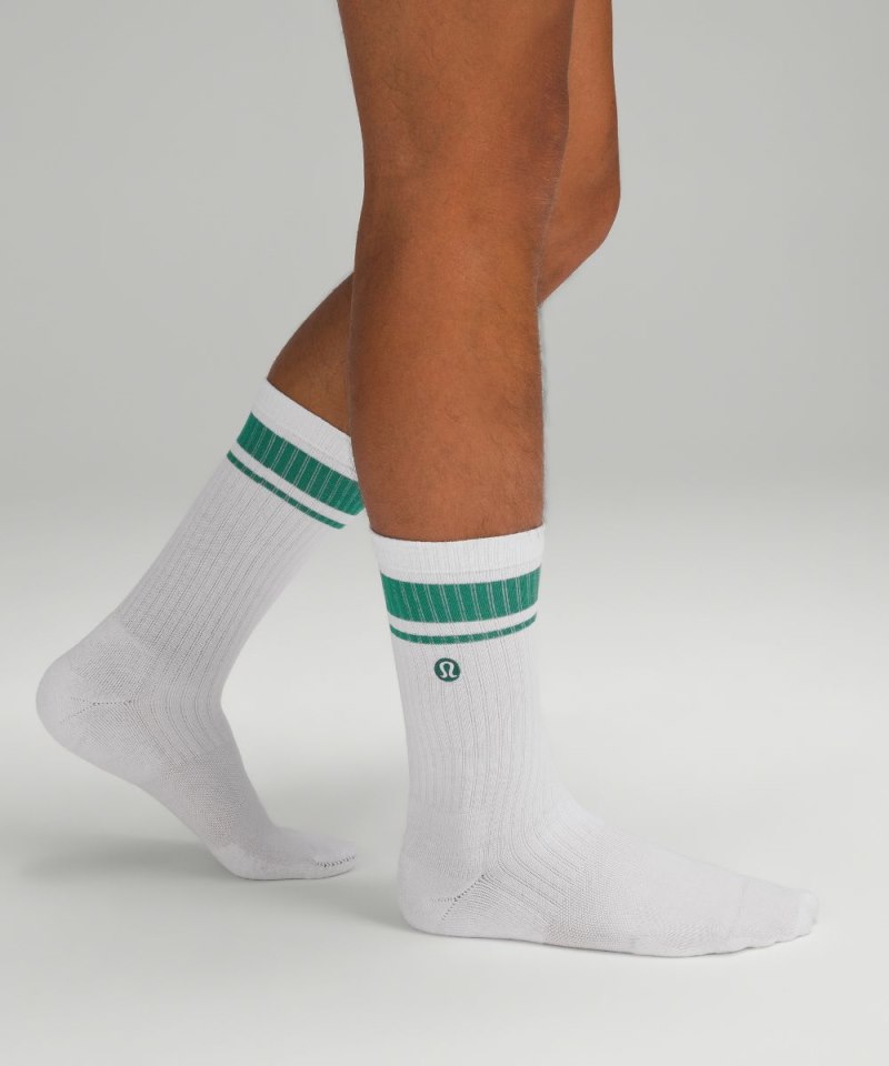 Lululemon Men's Daily Stride Ribbed Comfort Crew Socks *Stripe White / Cascadia Green Online Outlet Sale