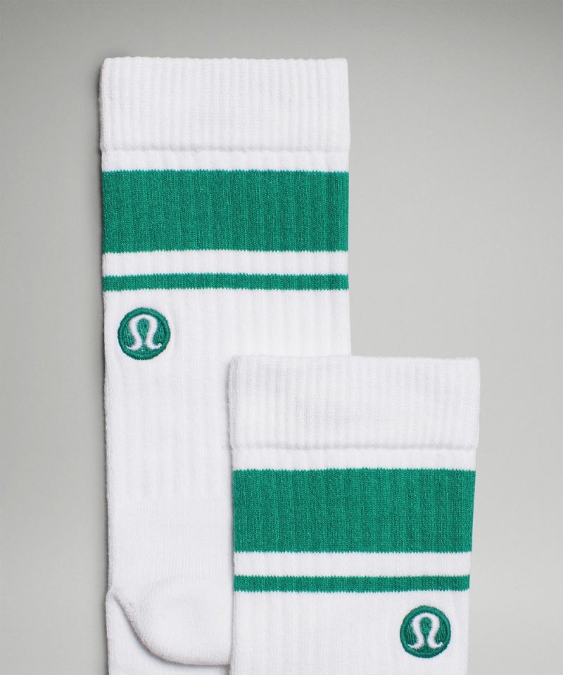 Lululemon Men's Daily Stride Ribbed Comfort Crew Socks *Stripe White / Cascadia Green Online Outlet Sale
