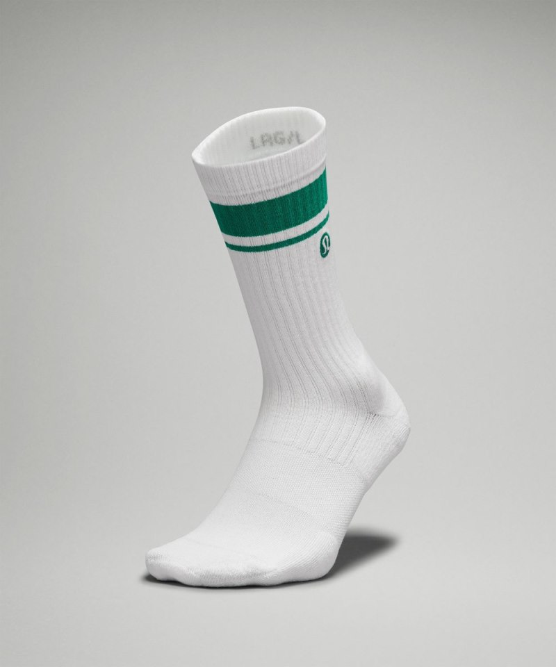 Lululemon Men's Daily Stride Ribbed Comfort Crew Socks *Stripe White / Cascadia Green Online Outlet Sale