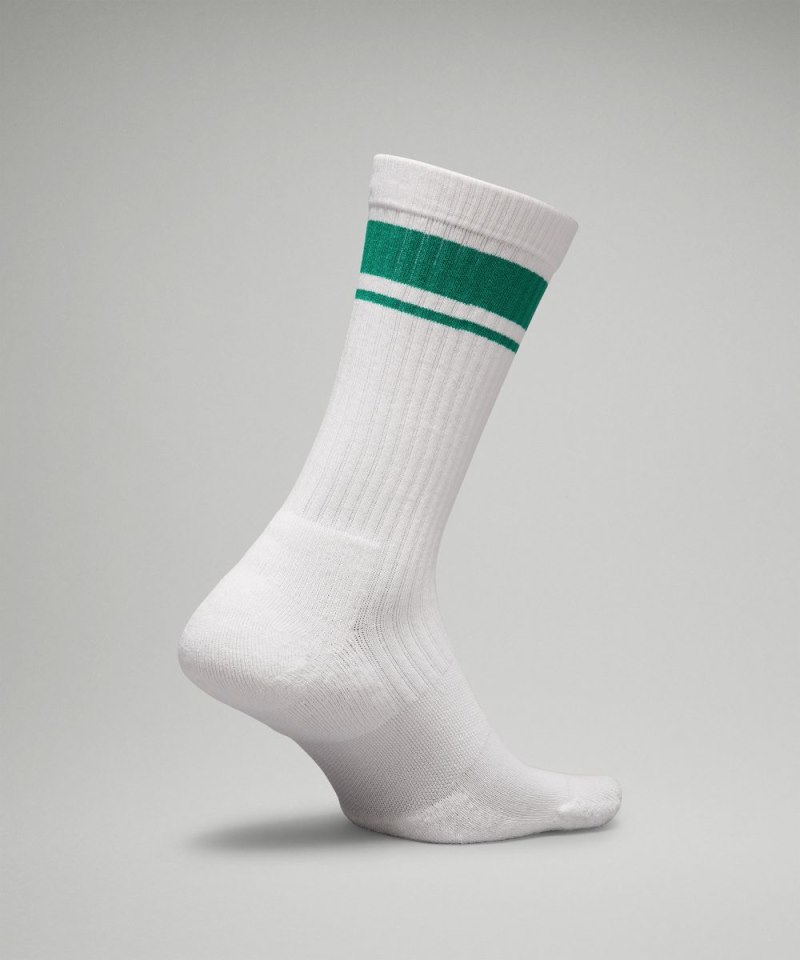 Lululemon Men's Daily Stride Ribbed Comfort Crew Socks *Stripe White / Cascadia Green Online Outlet Sale