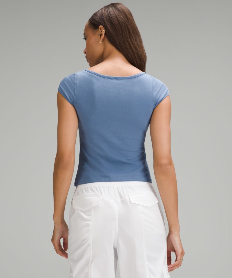 Lululemon Cap-Sleeve Henley T-Shirt Oasis Blue Online Outlet Sale