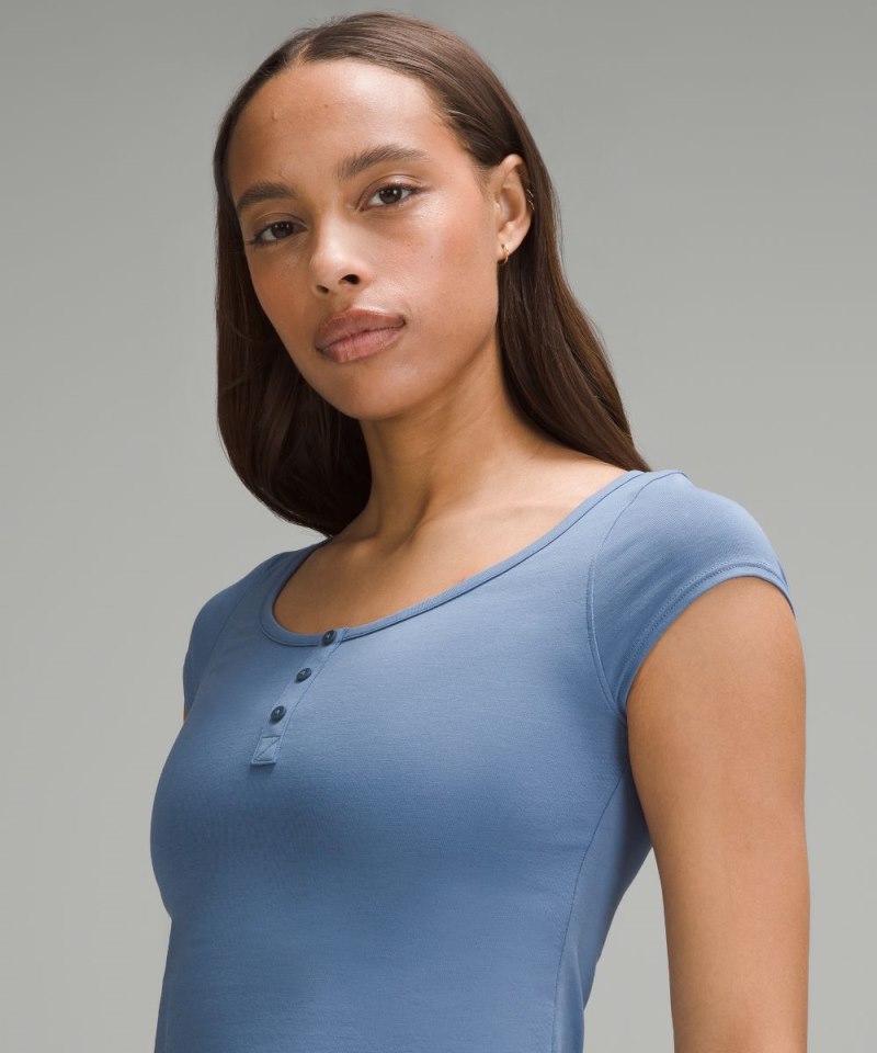 Lululemon Cap-Sleeve Henley T-Shirt Oasis Blue Online Outlet Sale