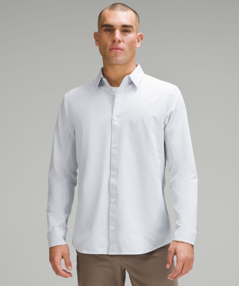 Lululemon New Venture Slim-Fit Long-Sleeve Shirt Inline Stripe White Heathered Blue Linen Online Outlet Sale