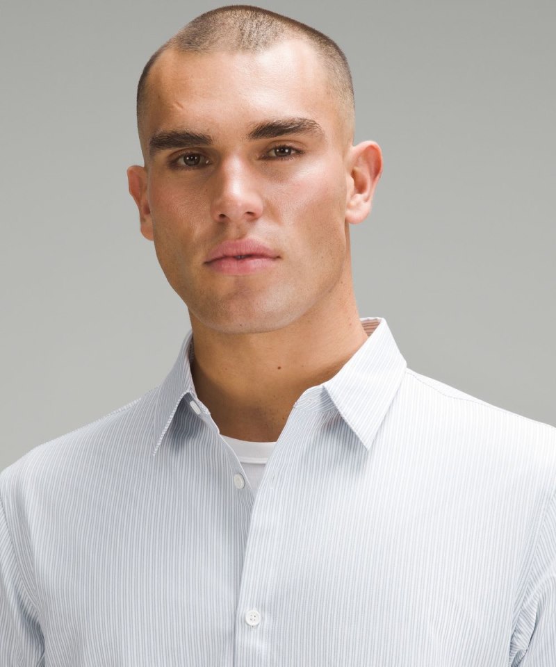 Lululemon New Venture Slim-Fit Long-Sleeve Shirt Inline Stripe White Heathered Blue Linen Online Outlet Sale