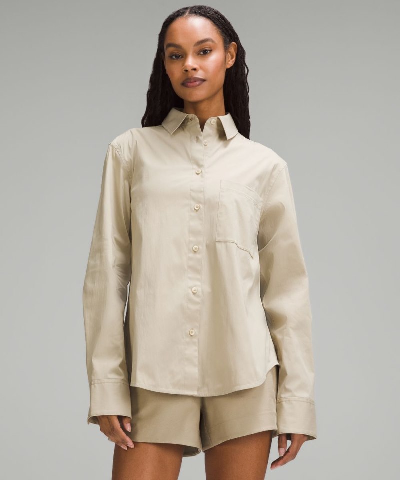 Lululemon Cotton-Blend Poplin Button-Down Shirt Compass Khaki Online Outlet Sale