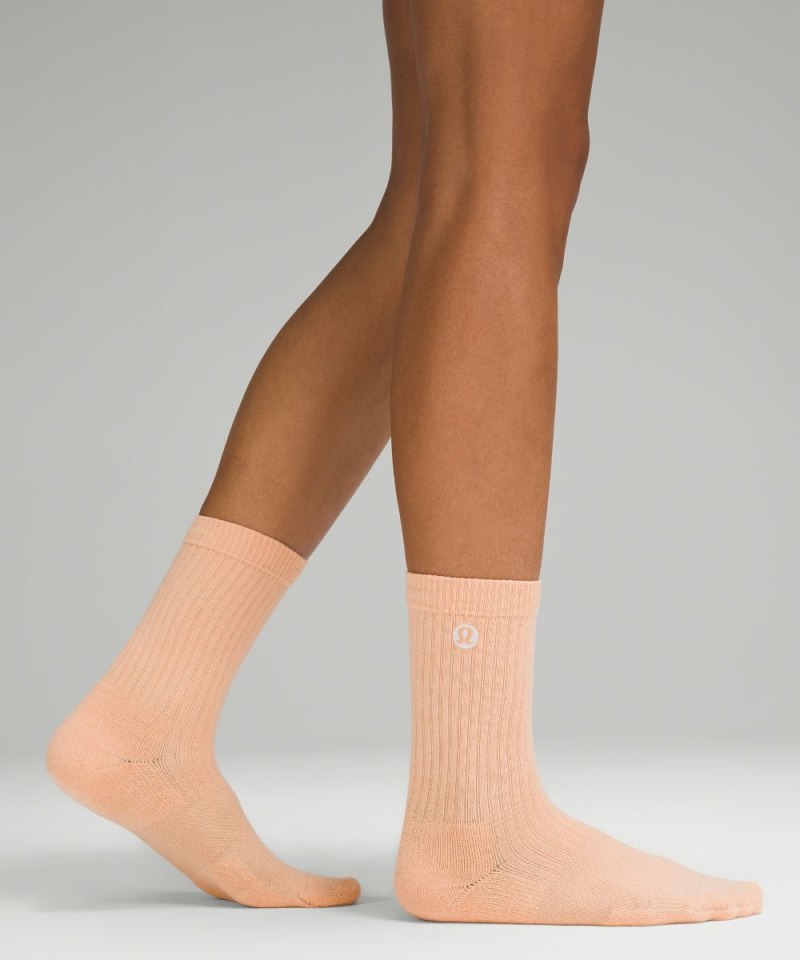 Lululemon Women's Daily Stride Ribbed Comfort Crew Socks Peach Bellini Online Outlet Sale