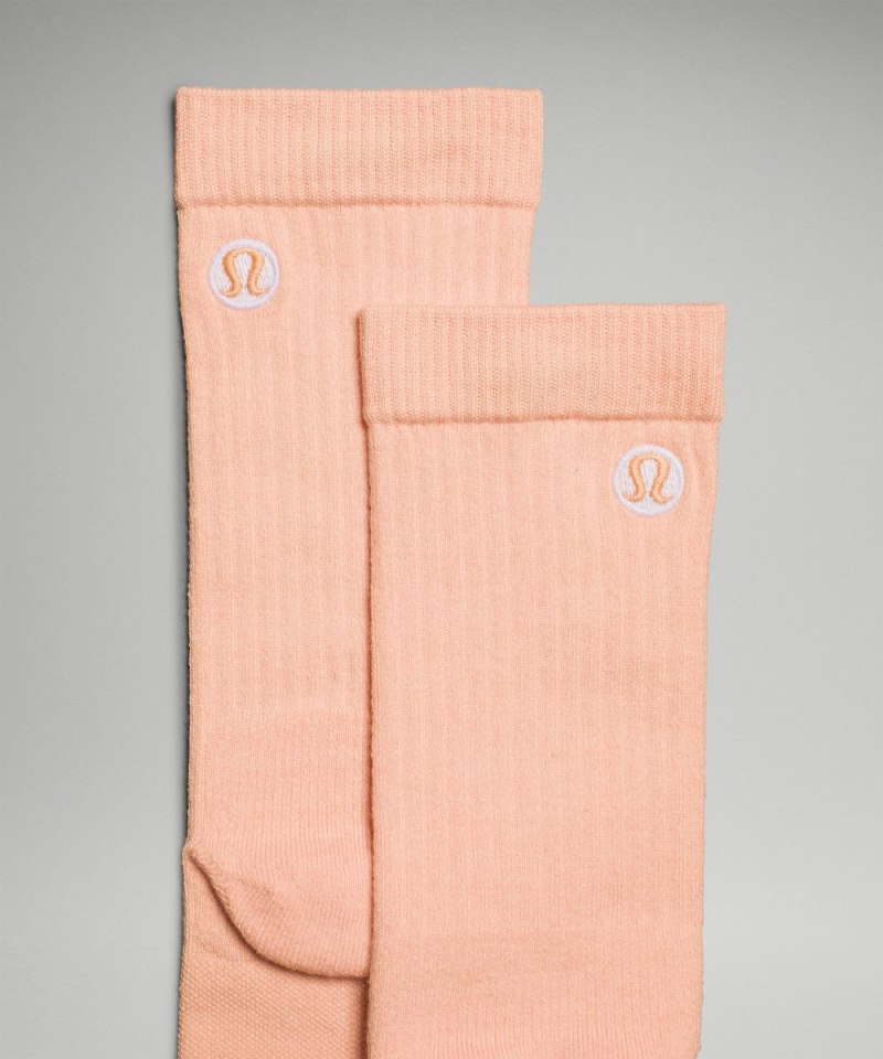Lululemon Women's Daily Stride Ribbed Comfort Crew Socks Peach Bellini Online Outlet Sale