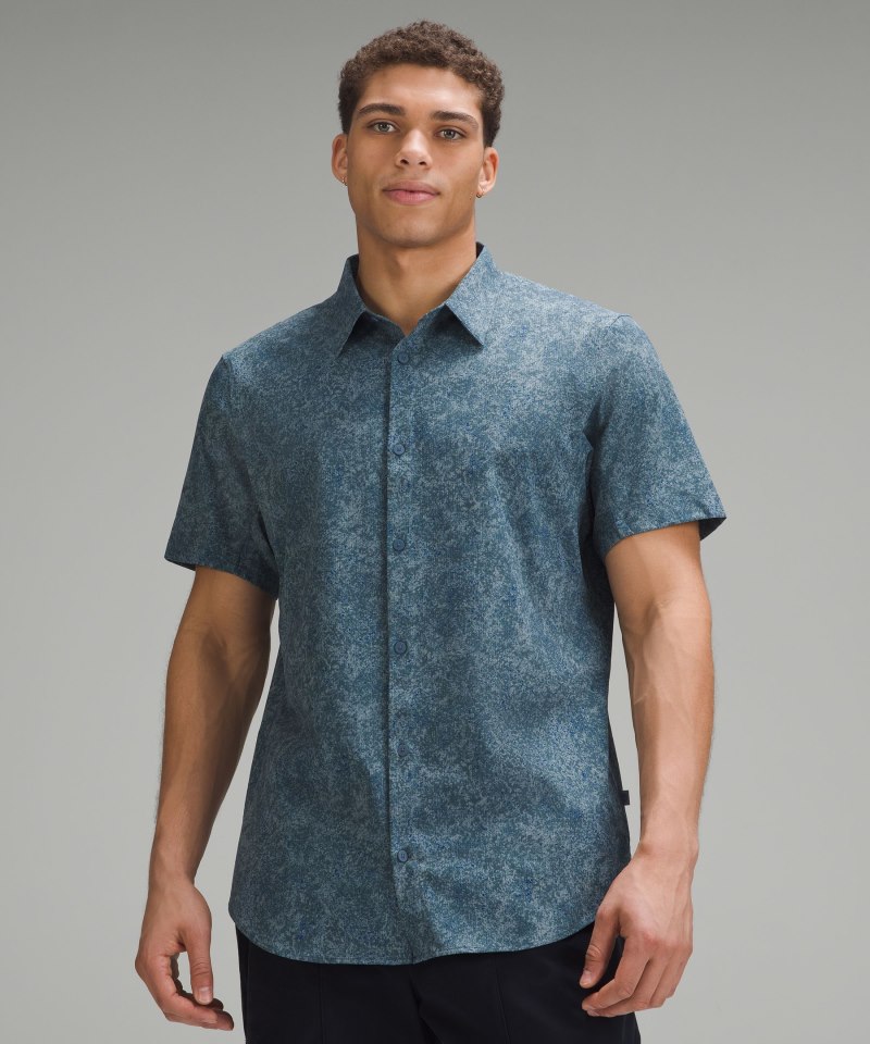 Lululemon Airing Easy Short-Sleeve Shirt Stippled Fusion Belgian Blue Multi Online Outlet Sale