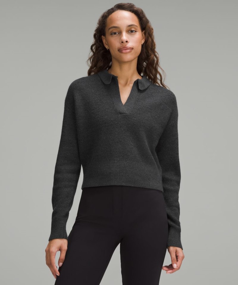 Lululemon Collared Merino Wool-Blend Sweater Heathered Black Online Outlet Sale
