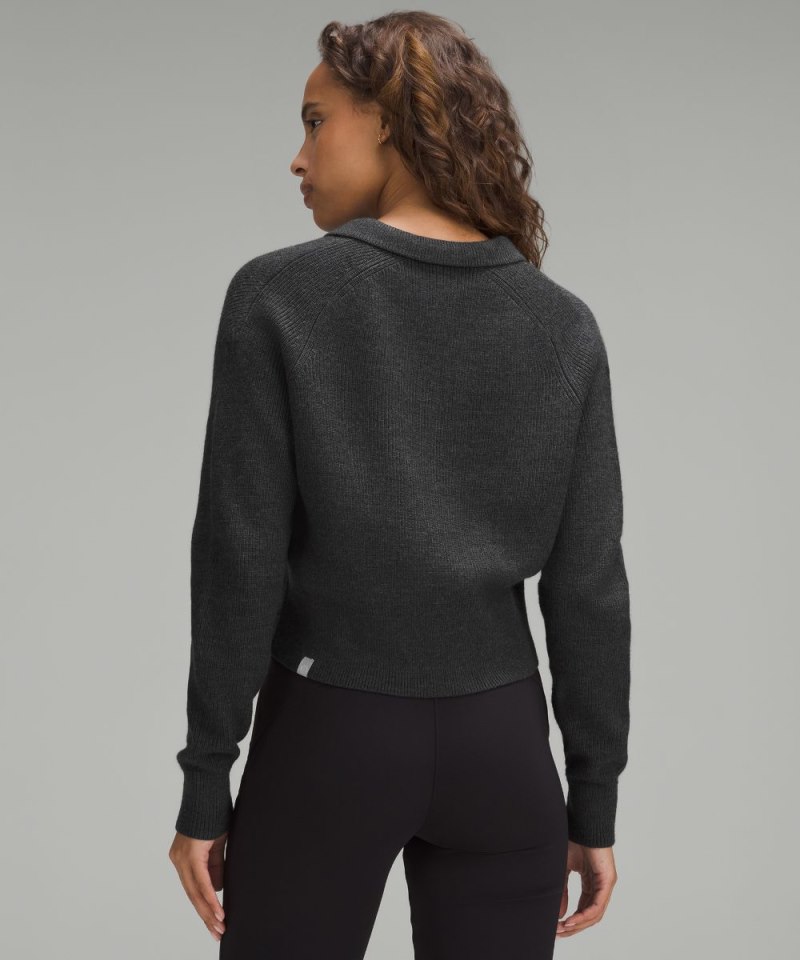 Lululemon Collared Merino Wool-Blend Sweater Heathered Black Online Outlet Sale