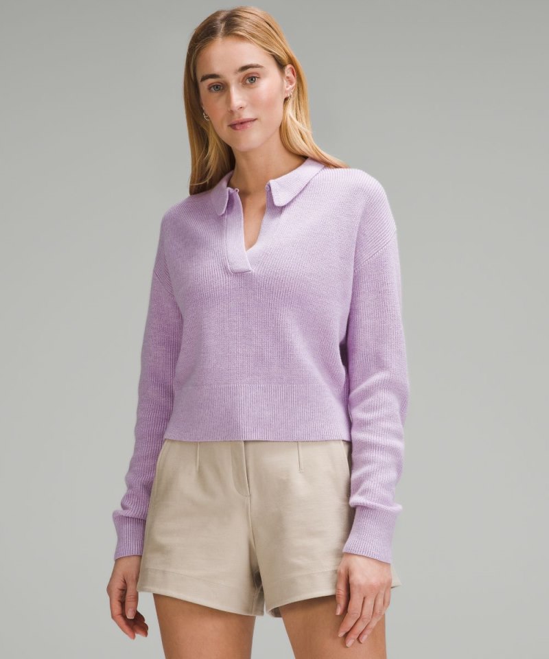 Lululemon Collared Merino Wool-Blend Sweater Heathered Lilac Ether Online Outlet Sale