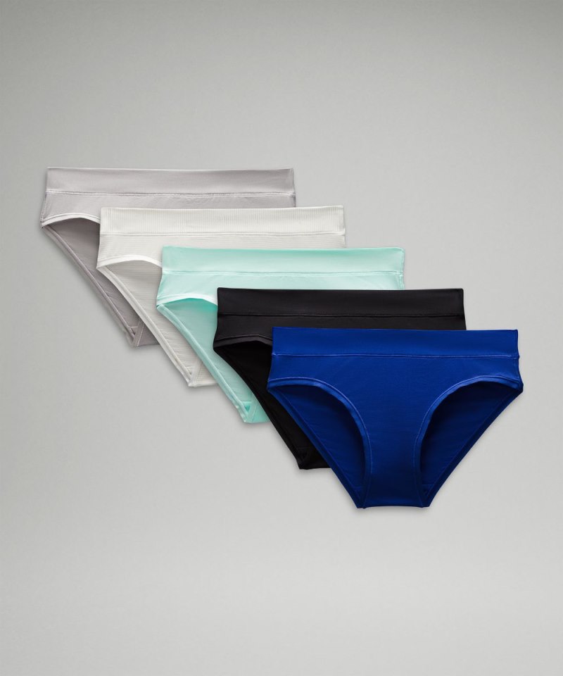 Lululemon UnderEase Mid-Rise Bikini Underwear *5 Pack Larkspur / Ideal Mint / Jumie Stripe White Vapor / Silver Drop / Black (not available) Online Outlet Sale
