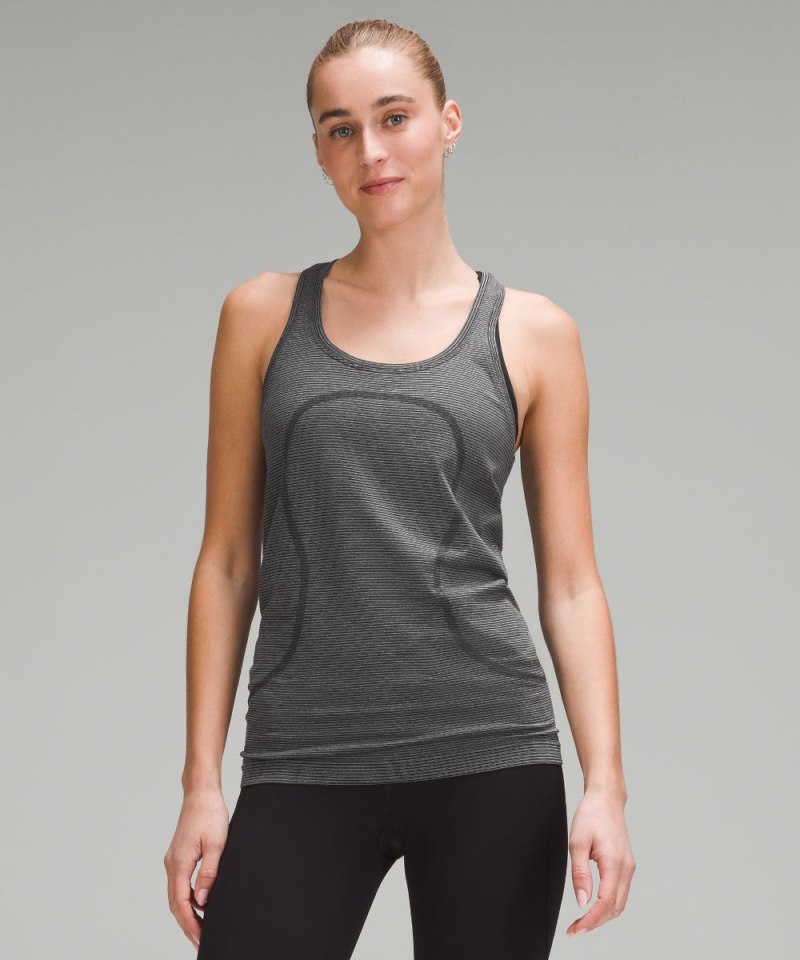 Lululemon Swiftly Tech Racerback Tank Top 2.0 *Hip Length Spandex Stripe Black / White Online Outlet Sale