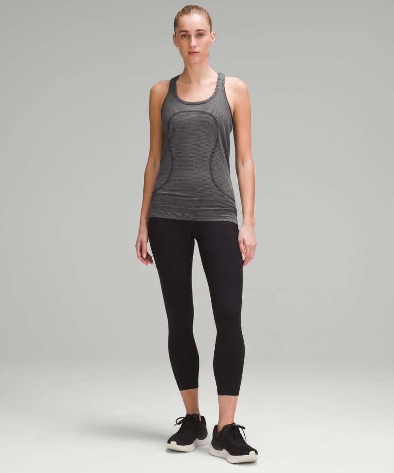 Lululemon Swiftly Tech Racerback Tank Top 2.0 *Hip Length Spandex Stripe Black / White Online Outlet Sale