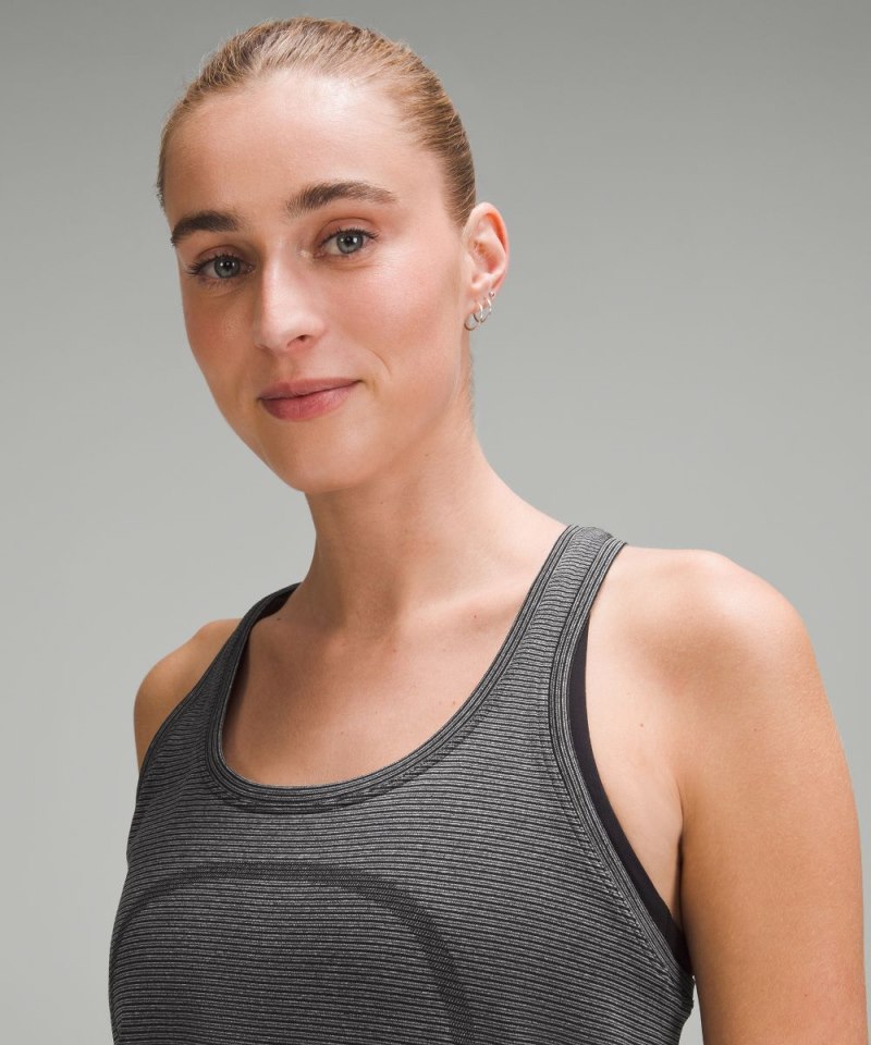 Lululemon Swiftly Tech Racerback Tank Top 2.0 *Hip Length Spandex Stripe Black / White Online Outlet Sale