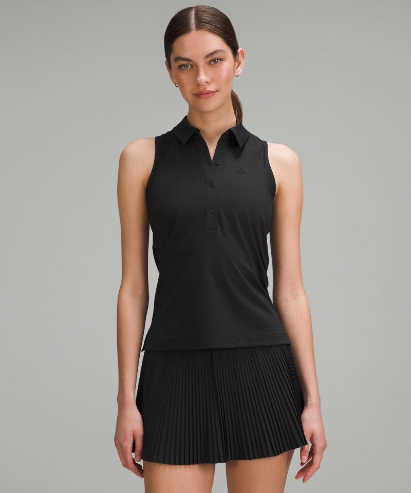 Lululemon Quick Dry Sleeveless Polo Shirt *Straight Hem Black Online Outlet Sale