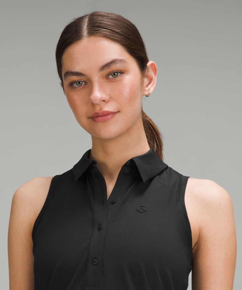 Lululemon Quick Dry Sleeveless Polo Shirt *Straight Hem Black Online Outlet Sale