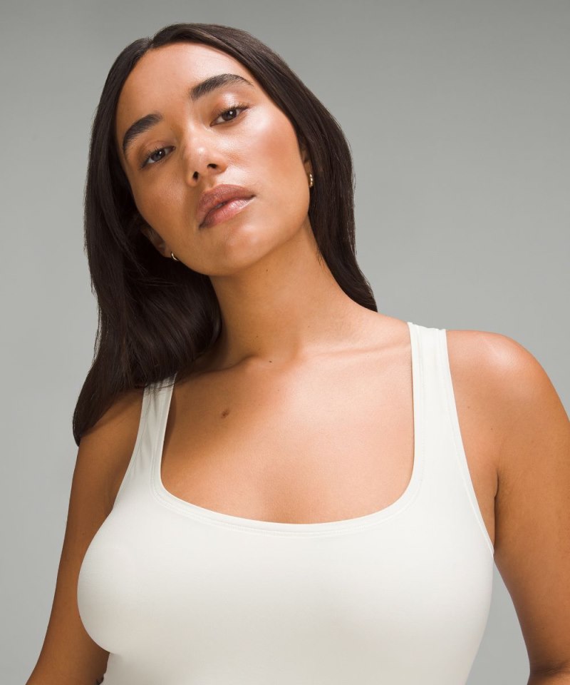 Lululemon Wundermost Ultra-Soft Nulu Square-Neck Sleeveless Bodysuit Bone Online Outlet Sale