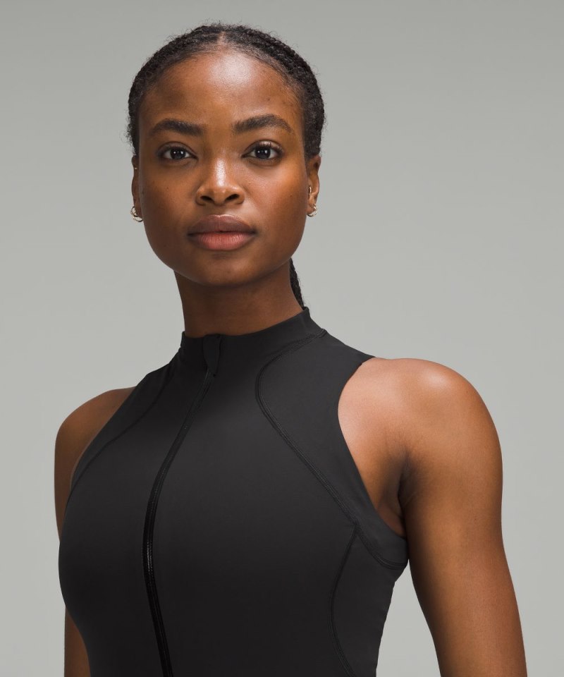 Lululemon Nulux Zip-Up Track Bodysuit 3" Black Online Outlet Sale