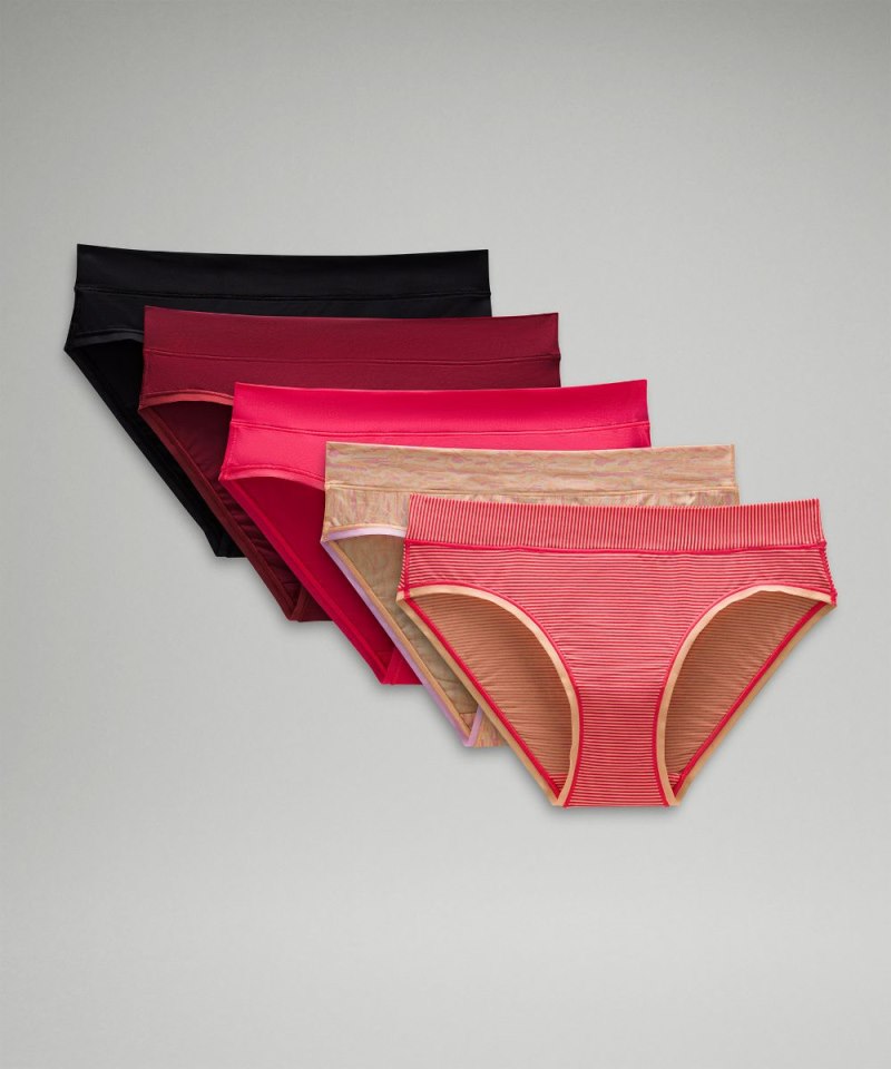 Lululemon InvisiWear Mid-Rise Bikini Underwear *5 Pack Jumie Stripe Peach Bellini Glaze Pink / Chroma Wp Peach Bellini Subtle Tan / Glaze Pink / Gamay Red / Black Online Outlet Sale