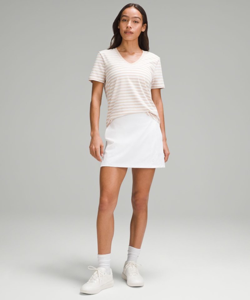 Lululemon Love V-Neck T-Shirt True Stripe Subtle Tan White Online Outlet Sale