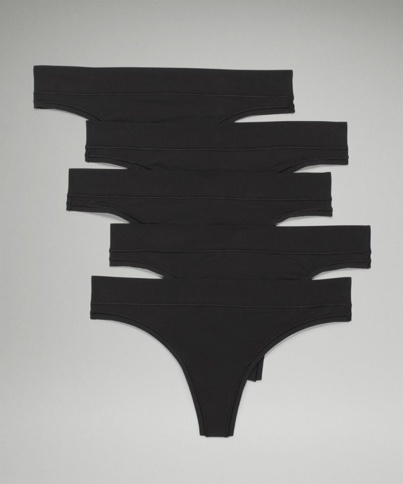 Lululemon UnderEase Mid-Rise Thong Underwear *5 Pack Black Online Outlet Sale
