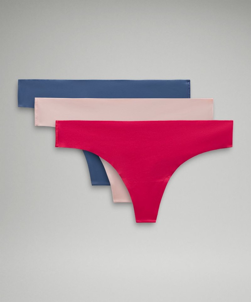 Lululemon InvisiWear Mid-Rise Thong Underwear *3 Pack Oasis Blue / Strawberry Milkshake / Glaze Pink Online Outlet Sale