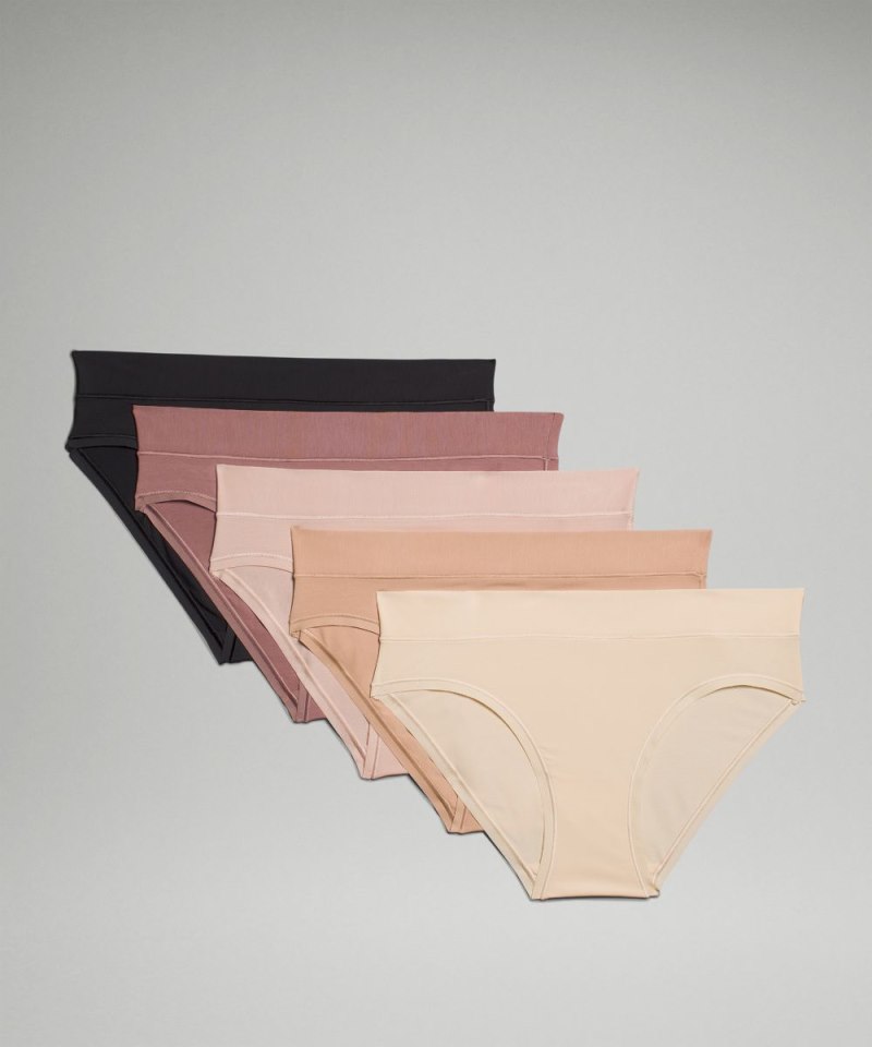 Lululemon UnderEase Mid-Rise Bikini Underwear *5 Pack Black / Twilight Rose / Misty Shell / Pale Linen / Contour Online Outlet Sale
