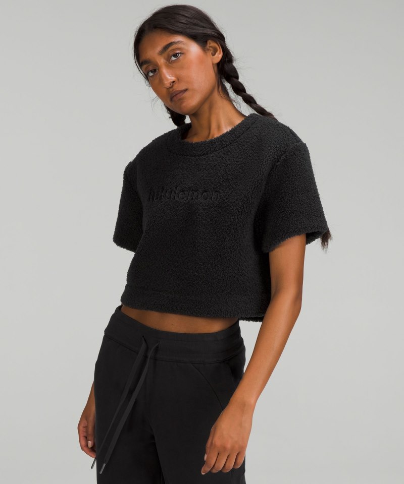 Lululemon Textured Fleece Embroidered Logo T-Shirt Black Online Outlet Sale