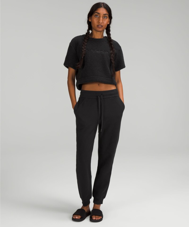 Lululemon Textured Fleece Embroidered Logo T-Shirt Black Online Outlet Sale
