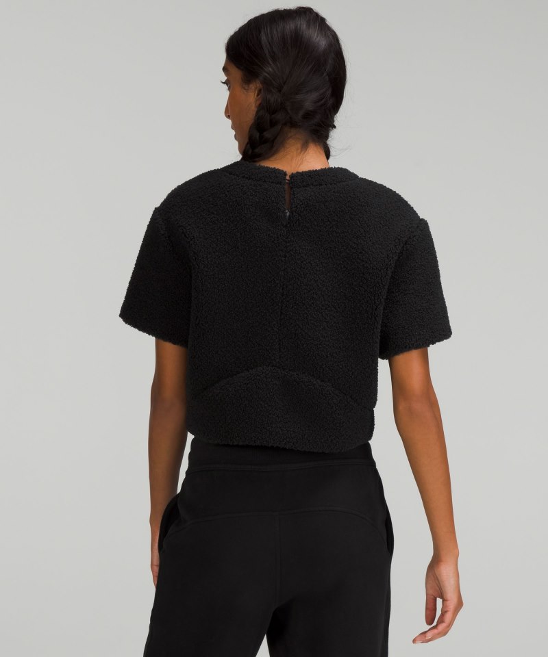 Lululemon Textured Fleece Embroidered Logo T-Shirt Black Online Outlet Sale
