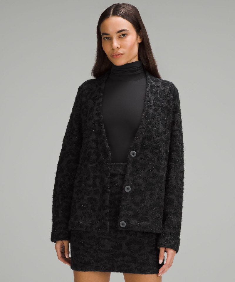 Lululemon Wool-Blend Jacquard Cardigan Knit Leopard Graphite Grey Black Online Outlet Sale